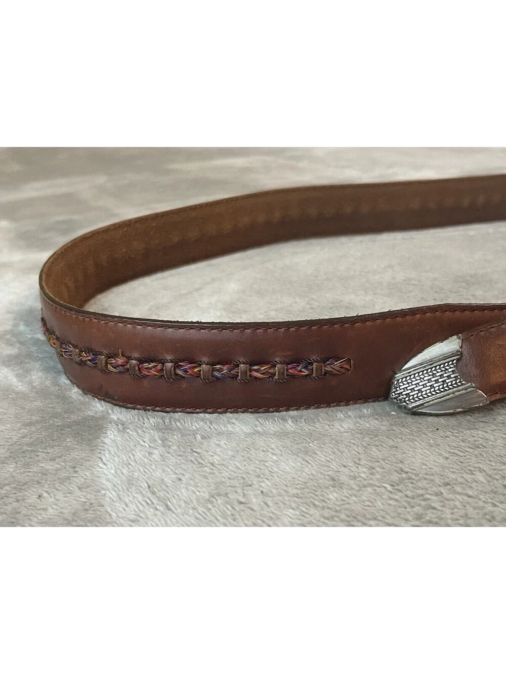 Brighton Brown Leather Belt Woven Fabric Center Men’s Size 36